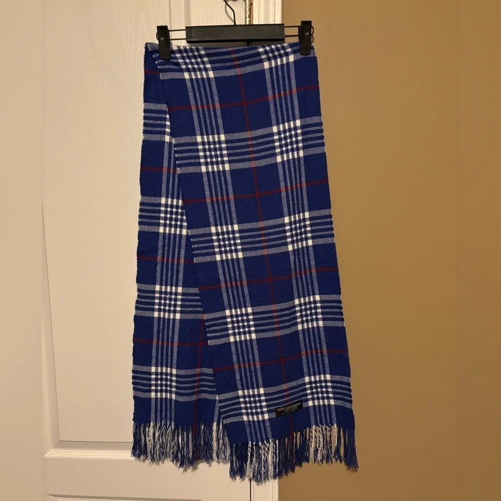 Men’s 100% CASHMERE  Blue and White Tartan Plaid Scarf Stripe Soft Design unisex